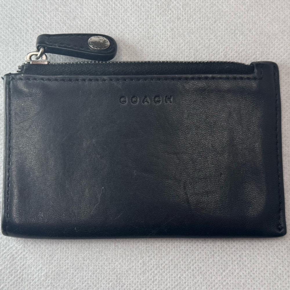 Coach Vintage Large Zip Coin Purse Cardholder Wallet Black Leather Nickel